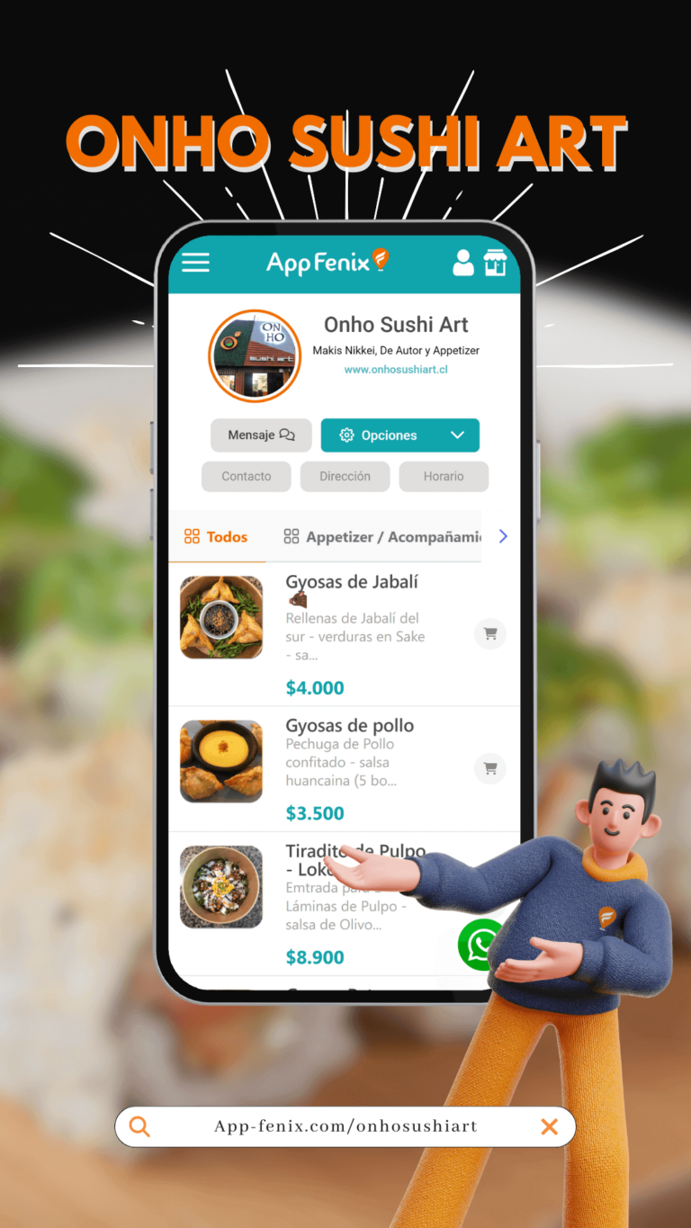 App tienda online de restaurante de sushi del negocio Onho Sushi Art