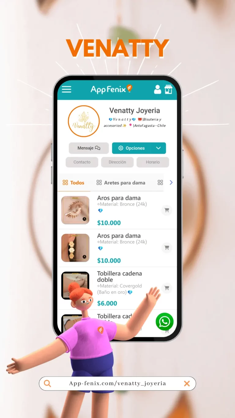 Tienda online de accesorios, joyería, bisutería creada en App Fénix totalmente gratis en Chile