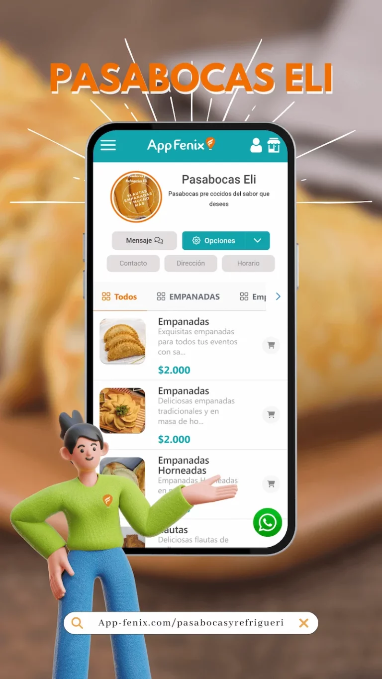 Tienda online de empanadas y pasabocas, un emprendimiento de productos precocidos en Colombia, utiliza la plataforma sin ningún costo adicional.